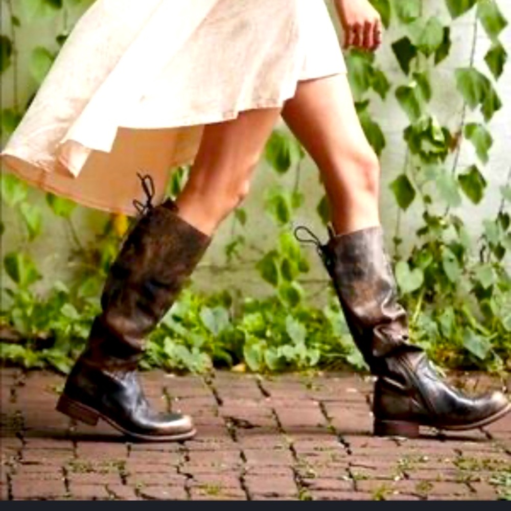 Bed Stu Brown Lace-Up Mid-Calf Boots